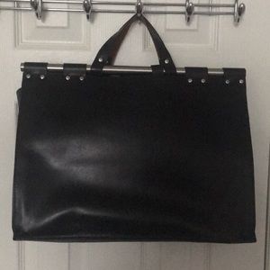 Black leather tote